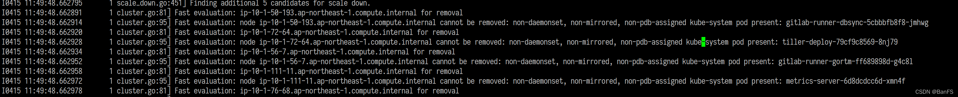 cluster autoscaler log